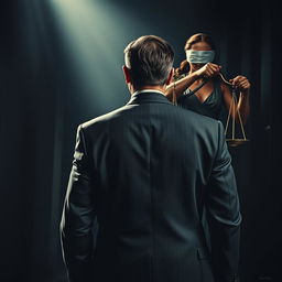 A film poster featuring the image of the back of a powerful businessman in a tailored suit, standing with confidence