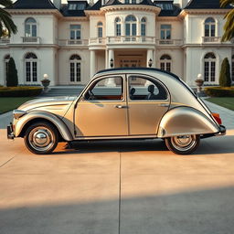 A luxurious reinterpretation of the classic Citroen 2CV, set in a modern, luxurious environment