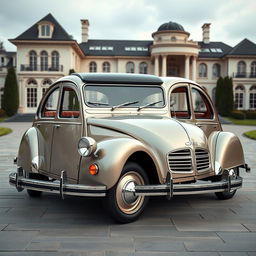 A luxurious reinterpretation of the classic Citroen 2CV, set in a modern, luxurious environment