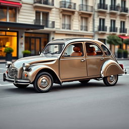 A glamorous and luxurious version of the classic Citroen 2CV, showcasing a high-end aesthetic