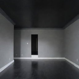 A room with black ceiling and floor, and gray walls.