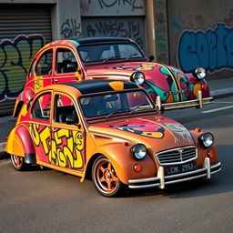 A custom-modified Citroen 2CV, showcasing unique, personalized aesthetics