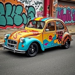 A custom-modified Citroen 2CV, showcasing unique, personalized aesthetics