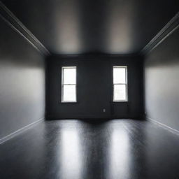 A room with black ceiling and floor, and gray walls.