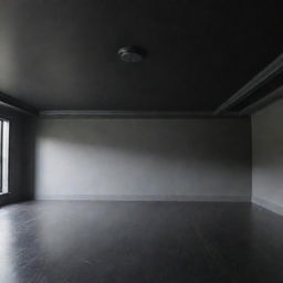 A room with black ceiling and floor, and gray walls.