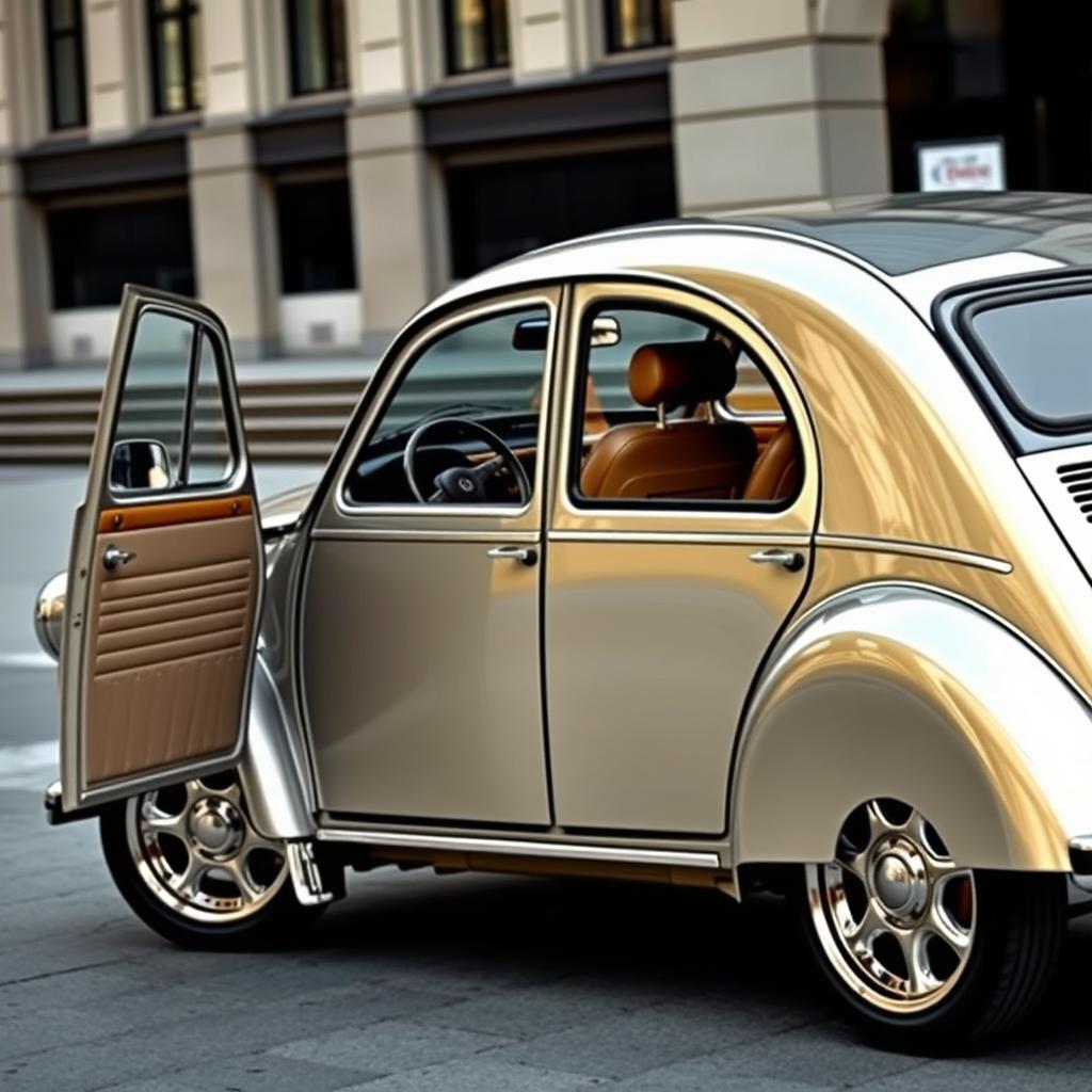 A luxurious reinterpretation of the classic Citroen 2CV, transformed into a high-end vehicle