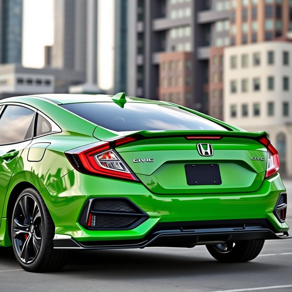 A 2019 Honda Civic with a vibrant green exterior, simply decorated with minimal black accents