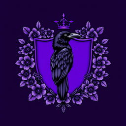 A striking purple crest with a majestic raven at its center