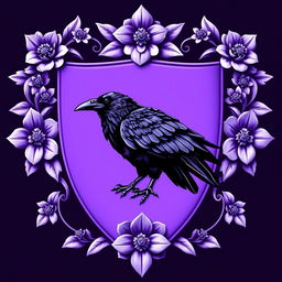 A striking purple crest with a majestic raven at its center