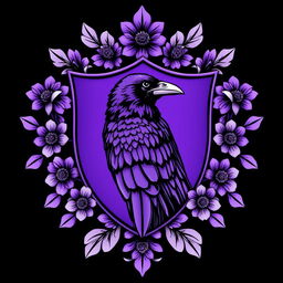 A striking purple crest with a majestic raven at its center