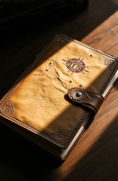 An aged and weathered diary with a cracked leather cover, its pages slightly yellowed with the passage of time