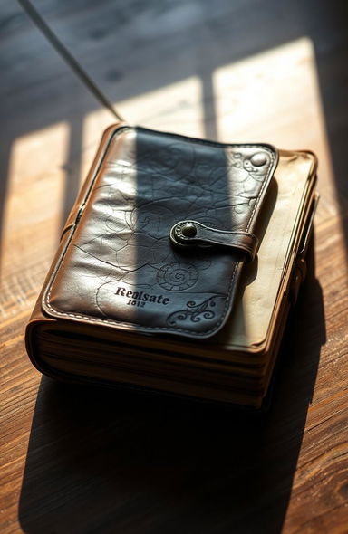 An aged and weathered diary with a cracked leather cover, its pages slightly yellowed with the passage of time