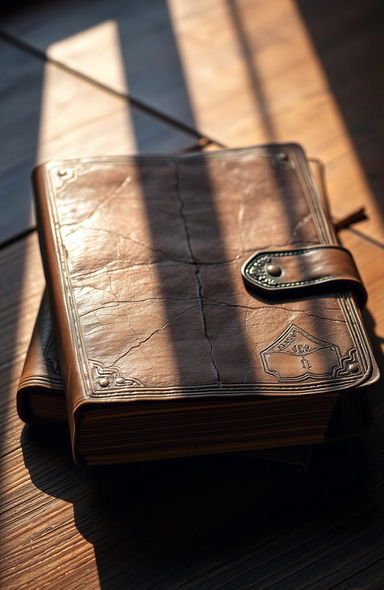 An aged and weathered diary with a cracked leather cover, its pages slightly yellowed with the passage of time