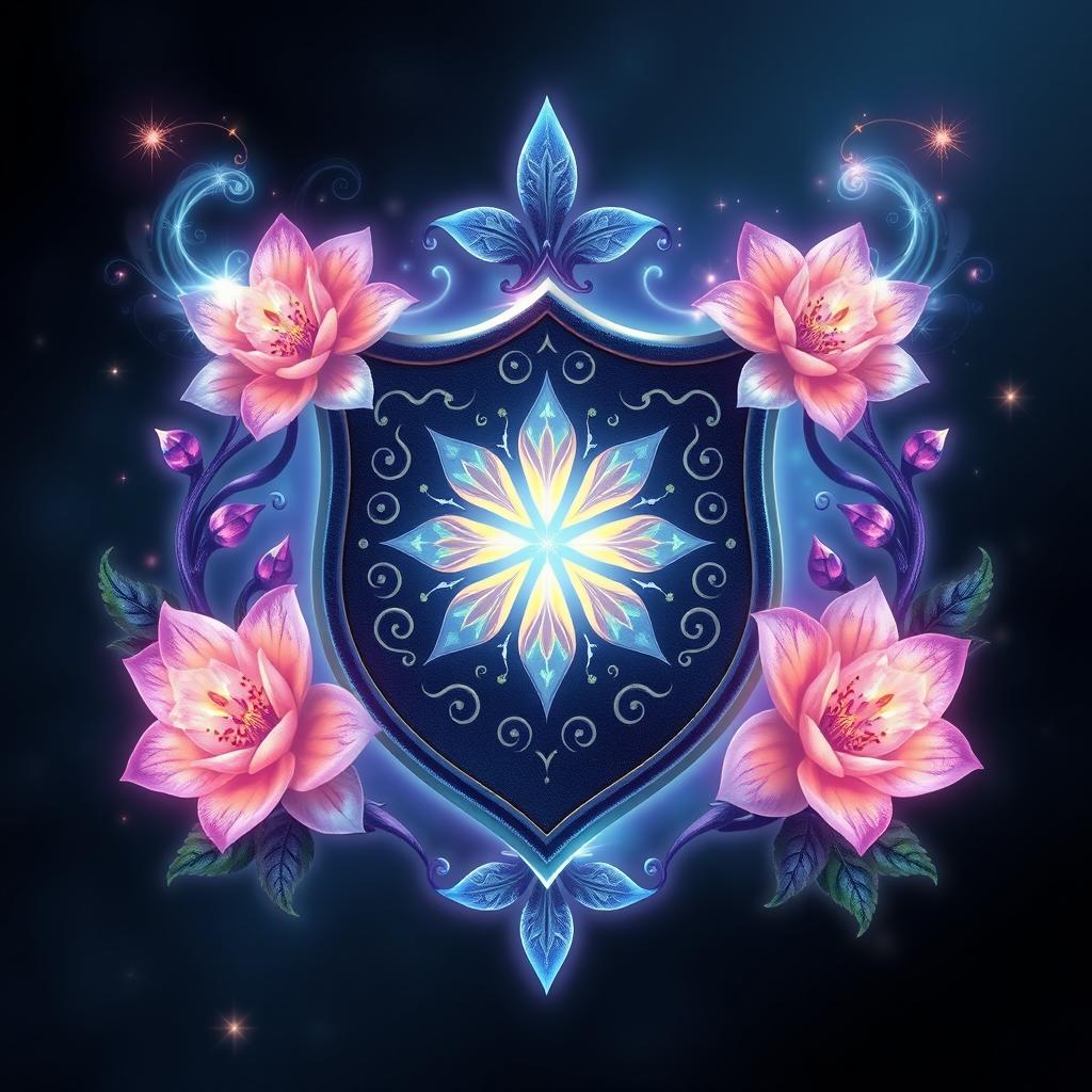 An enchanting crest featuring magic flowers that bloom around its edges