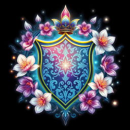 An enchanting crest featuring magic flowers that bloom around its edges