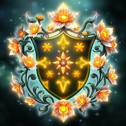 An enchanting crest featuring magic flowers that bloom around its edges