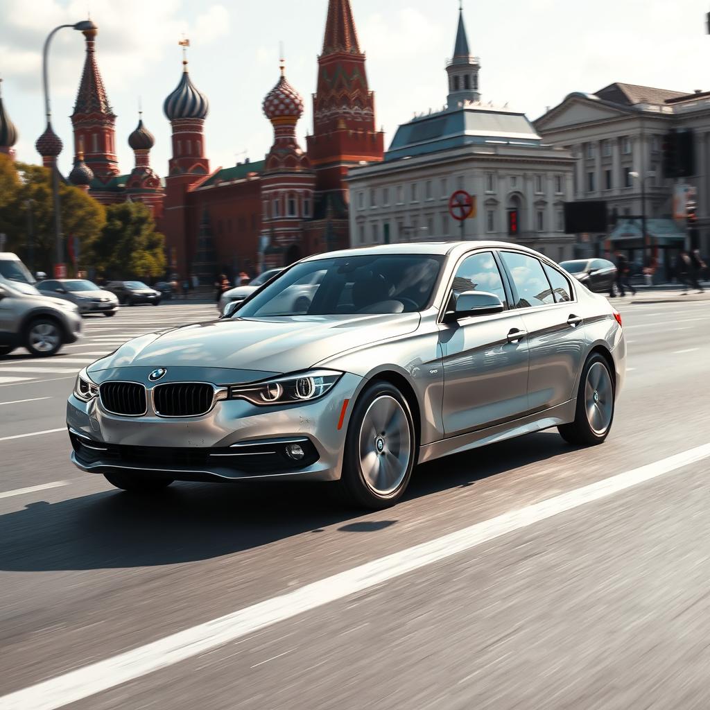 a BMW 320d gracefully navigating the busy streets of Moscow