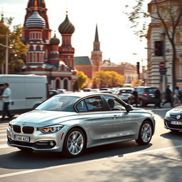 a BMW 320d gracefully navigating the busy streets of Moscow