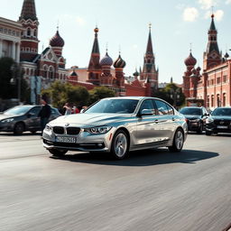 a BMW 320d gracefully navigating the busy streets of Moscow