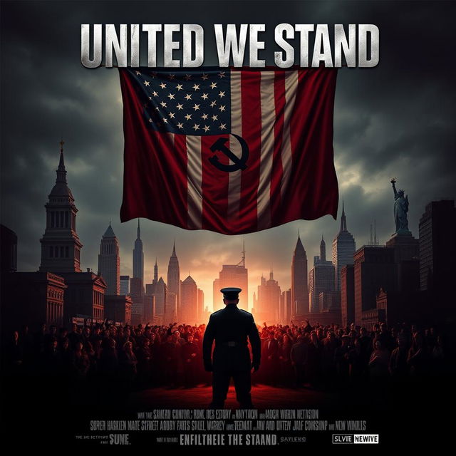 Movie poster for an exhilarating TV show titled 'United We Stand', depicting an alternate America as a dictatorship