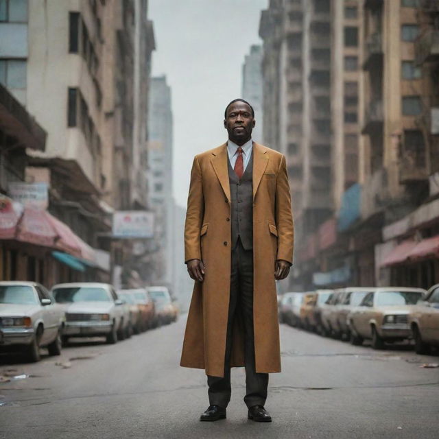 A charismatic character confronting unique challenges in a world that underestimates them, standing proudly amidst towering societal pressures. The scene captures the duality of insignificance and meaning, emanating empowerment and authenticity.