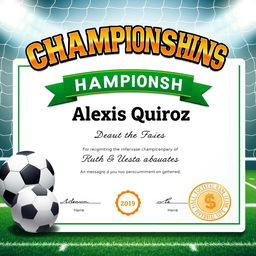 A prestigious football championship diploma featuring dynamic elements like a football and goal netting in the background