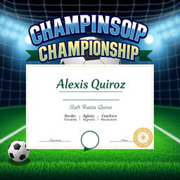 A prestigious football championship diploma featuring dynamic elements like a football and goal netting in the background