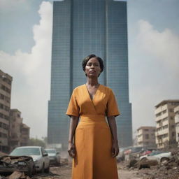 A charismatic character confronting unique challenges in a world that underestimates them, standing proudly amidst towering societal pressures. The scene captures the duality of insignificance and meaning, emanating empowerment and authenticity.