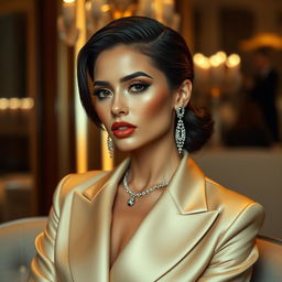 A stunning representation of a glamorous and elegant woman inspired by the style of Georgina Rodriguez