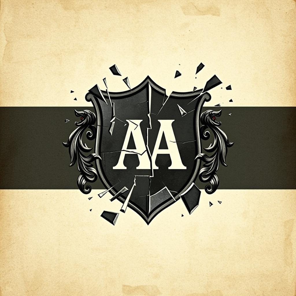 A fragmented crest showcasing broken elements, with the initials 'AA' prominently placed at the center