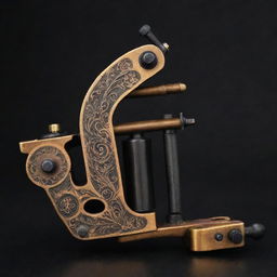 An intricately designed tattoo machine showcasing artistic detail and craftsmanship.