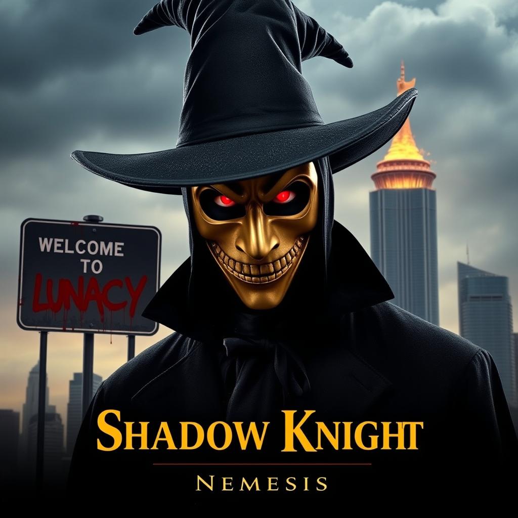 A parody of "The Dark Knight" poster featuring a man in a black wide-brimmed puritan witch hat and black coat