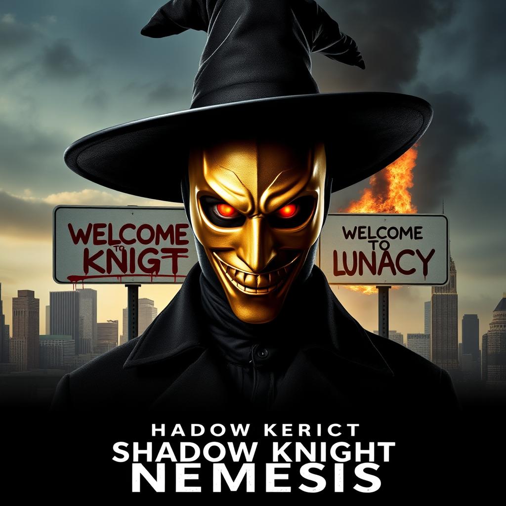 A parody of "The Dark Knight" poster featuring a man in a black wide-brimmed puritan witch hat and black coat