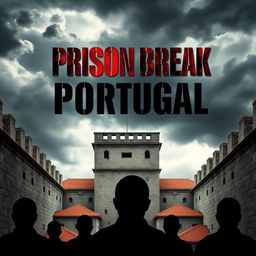 A dynamic film poster for "Prison Break: Portugal," featuring a prominent view of a grim yet captivating Portuguese prison