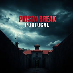 A captivating film poster for "Prison Break: Portugal," featuring a dramatic scene of a Portuguese prison