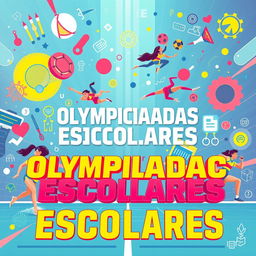 Un programa futurista de olimpiadas escolares con un cartel colorido y vibrante en estilo artístico futurista