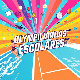 Un programa futurista de olimpiadas escolares con un cartel colorido y vibrante en estilo artístico futurista