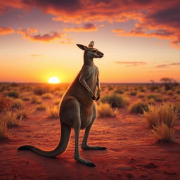 A realistic and serene depiction of the Australian Outback during a gentle sunset