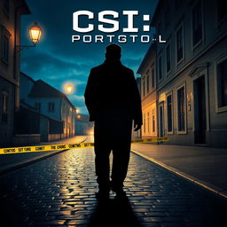 A captivating film poster for "CSI: Portugal," featuring a mysterious and atmospheric scene set in a picturesque Portuguese city