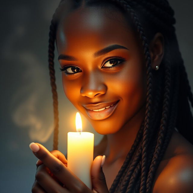 A mystical light-skinned woman with beautiful box braids, exuding an aura of enchantment