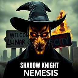 A parody of "The Dark Knight" poster featuring a man in a black wide-brimmed puritan witch hat and black coat