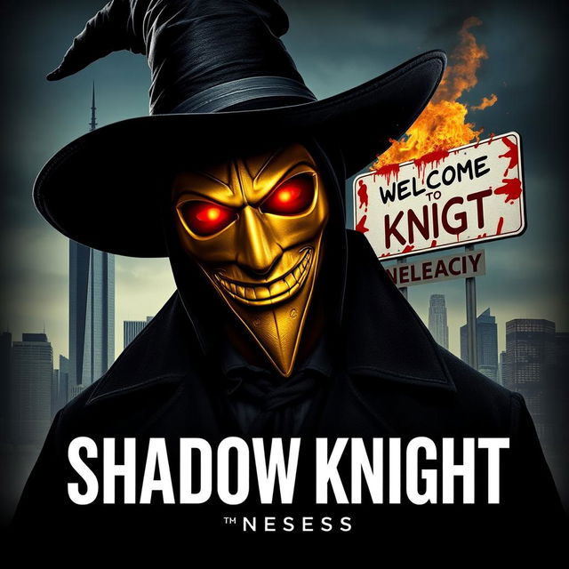 A parody of "The Dark Knight" poster featuring a man in a black wide-brimmed puritan witch hat and black coat