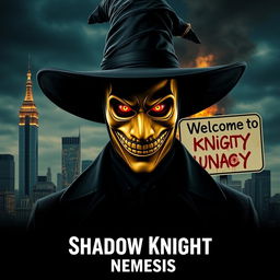 A parody of "The Dark Knight" poster featuring a man in a black wide-brimmed puritan witch hat and black coat