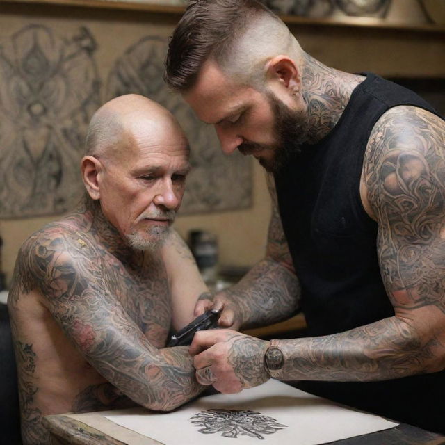 Captivating photos of tattoo artists engrossed in their work, creating intricate designs with precision and passion.