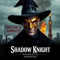 A parody of "The Dark Knight" poster featuring a man in a black wide-brimmed puritan witch hat and black coat