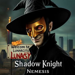 A parody of "The Dark Knight" poster featuring a man in a black wide-brimmed puritan witch hat and black coat