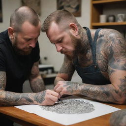 Captivating photos of tattoo artists engrossed in their work, creating intricate designs with precision and passion.