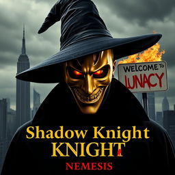 A parody of "The Dark Knight" poster featuring a man in a black wide-brimmed puritan witch hat and black coat