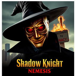 A parody of "The Dark Knight" poster featuring a man in a black wide-brimmed puritan witch hat and black coat