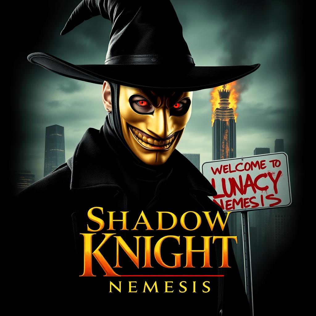 A parody of "The Dark Knight" poster featuring a man in a black wide-brimmed puritan witch hat and black coat